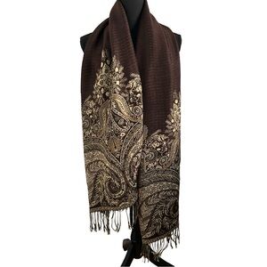 Pashmina Elegant Brown and Gold Paisley Scarf